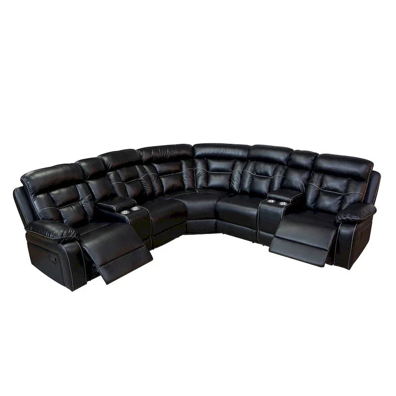 Mid-Century Modern Faux Leather Reclining Sectional Sofa