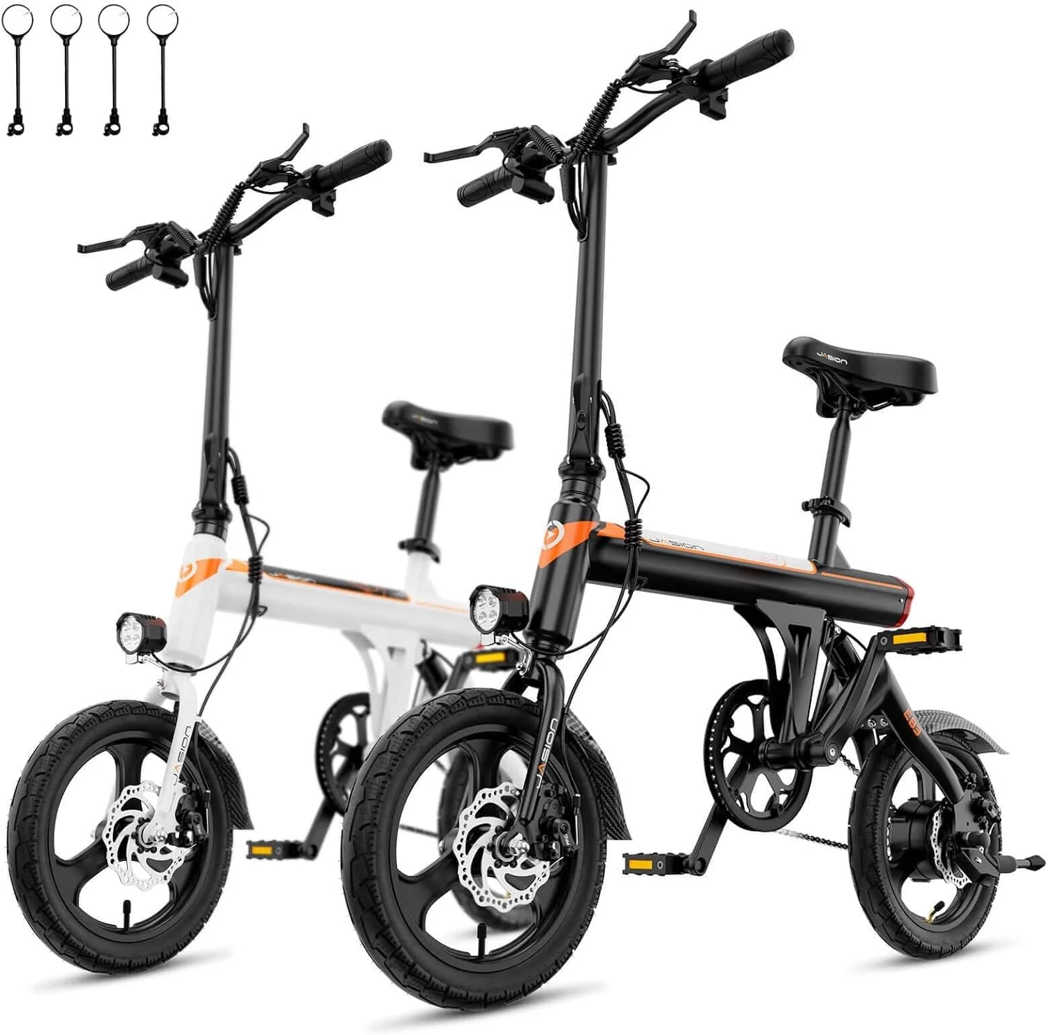 Jasion EB3 Electric Bike Adults 21mph, 500W Peak Motor, 270Wh Battery, Rear Suspension, 3 Levels Assist, 14&prime;&prime; Folding Ebike for Adults and Teens, Complies to UL2849