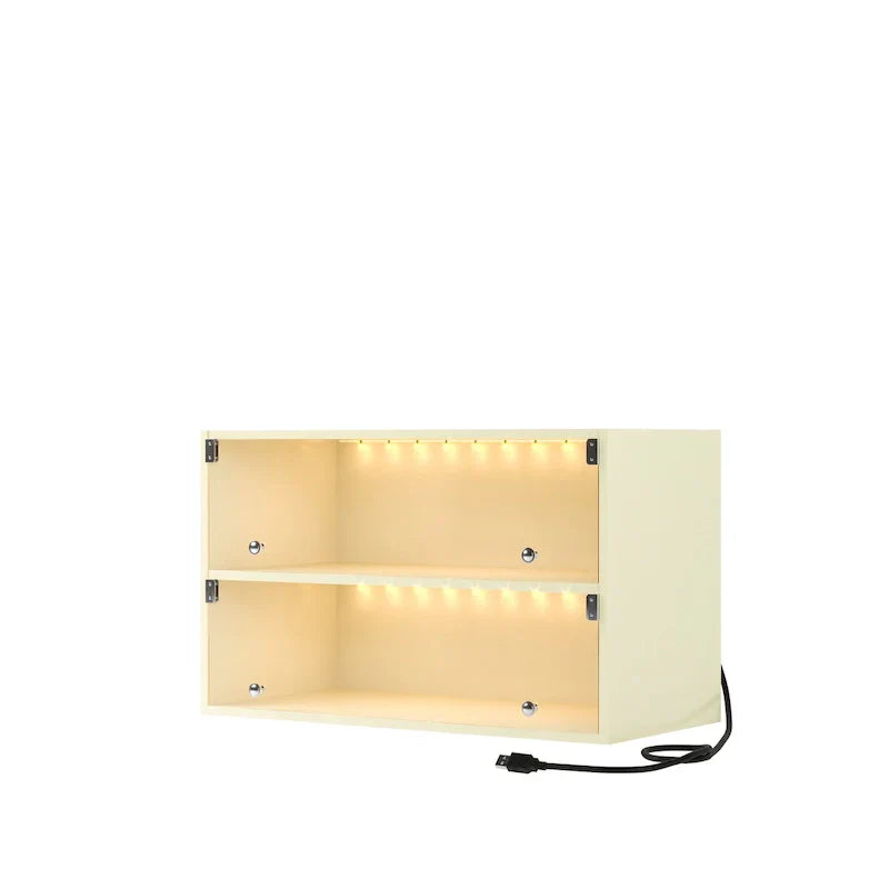 LED-Illuminated Glass Door Shoe Storage Cabinet for Sneakers