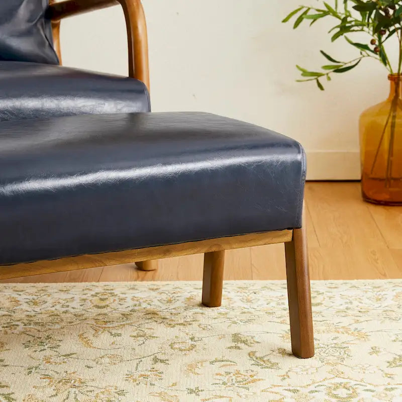 Glitzhome 30.75-Inch Mid-Century PU Leather Armchair and Ottoman Set