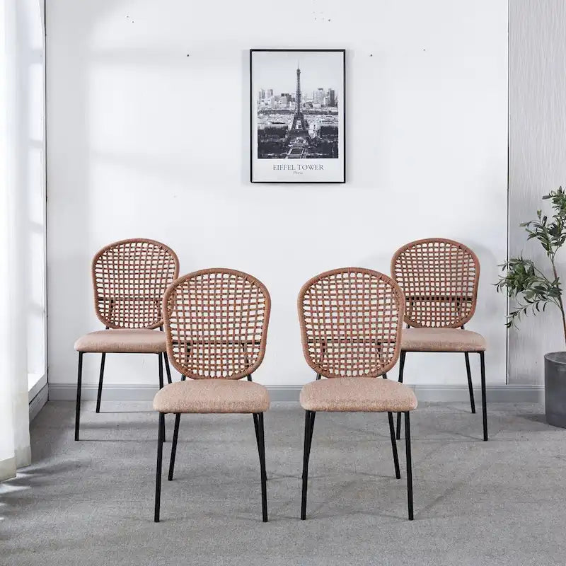 Set of 4 Upholstered Sennit Dining Chairs Featuring Sturdy Metal Legs
