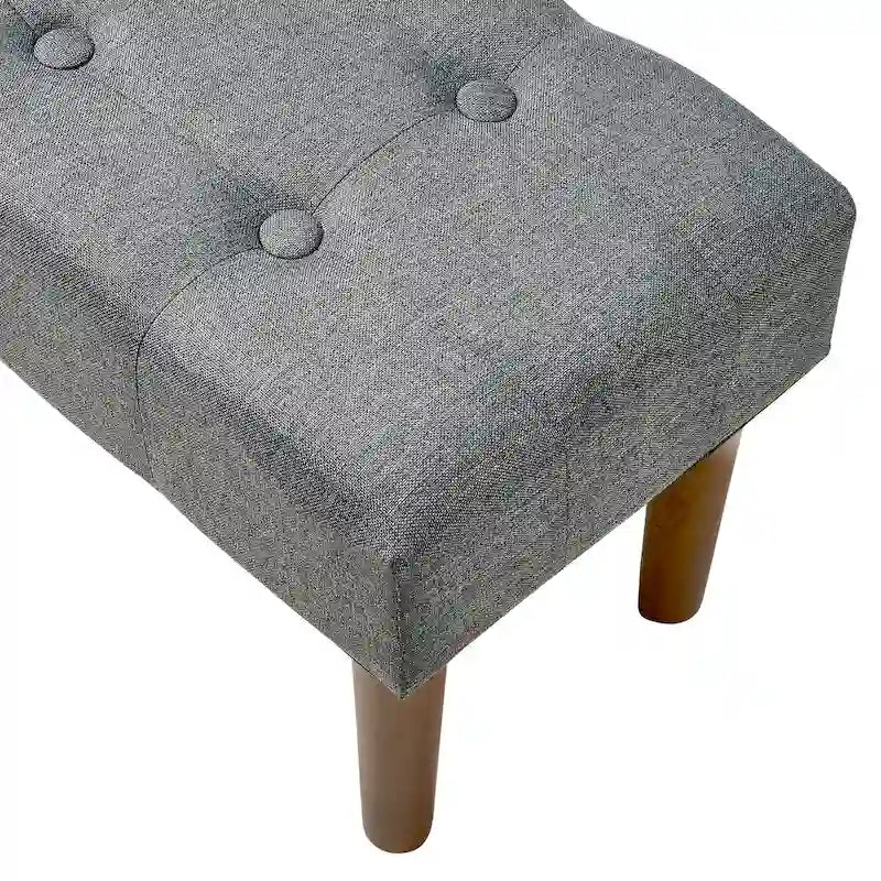 Set of 2 Small Linen Foot Stools with Legs - Rectangle Upholstered Ottoman Footrests