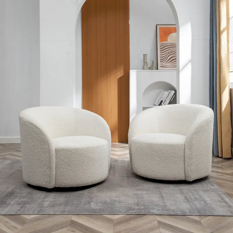 Set of 2 KINWELL 34-Inch Wide Upholstered Swivel Barrel Chairs