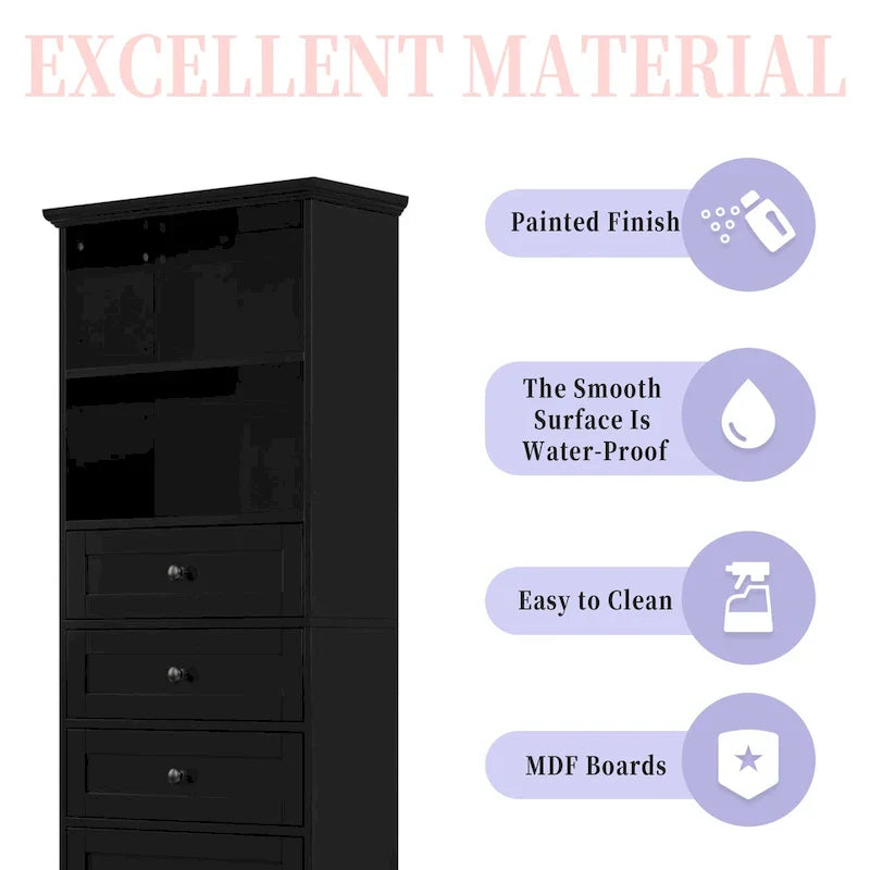 Merax Vertical Bathroom Storage Cabinet with 3 Drawers and Adjustable Shelves
