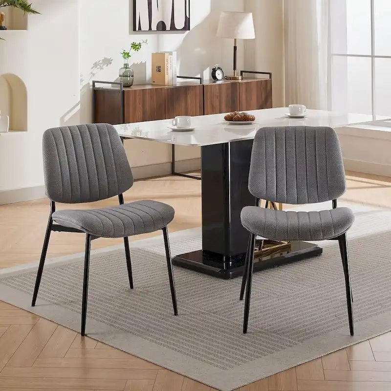 Set of 2 Retro Linen Dining Chairs with Bentwood Backs and Metal Legs