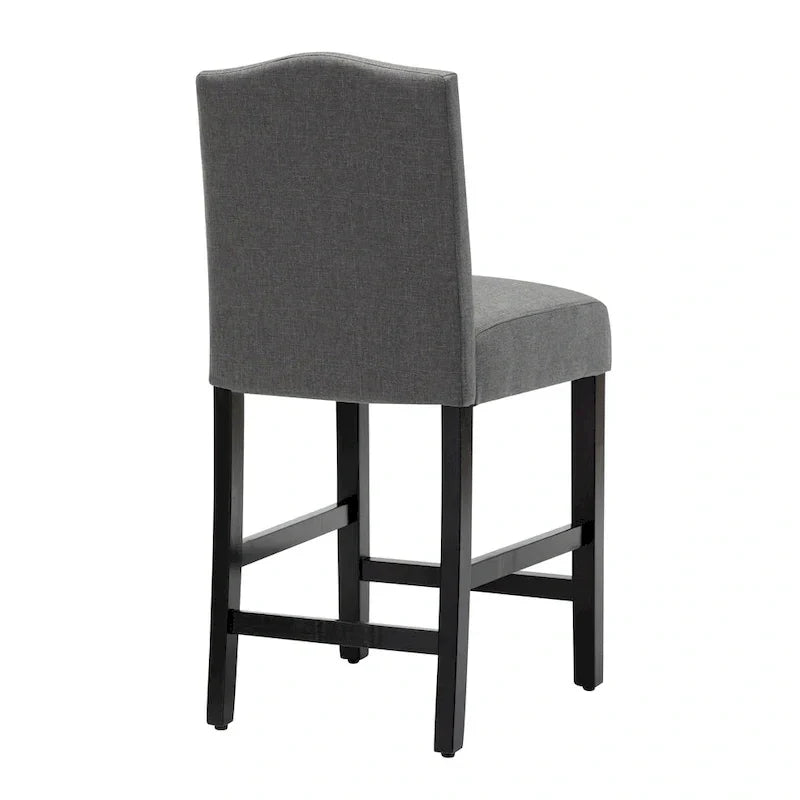Set of 2 Counter Height Bar Stools with Back - 24-Inch Fabric Upholstered Design and Nailhead Trim