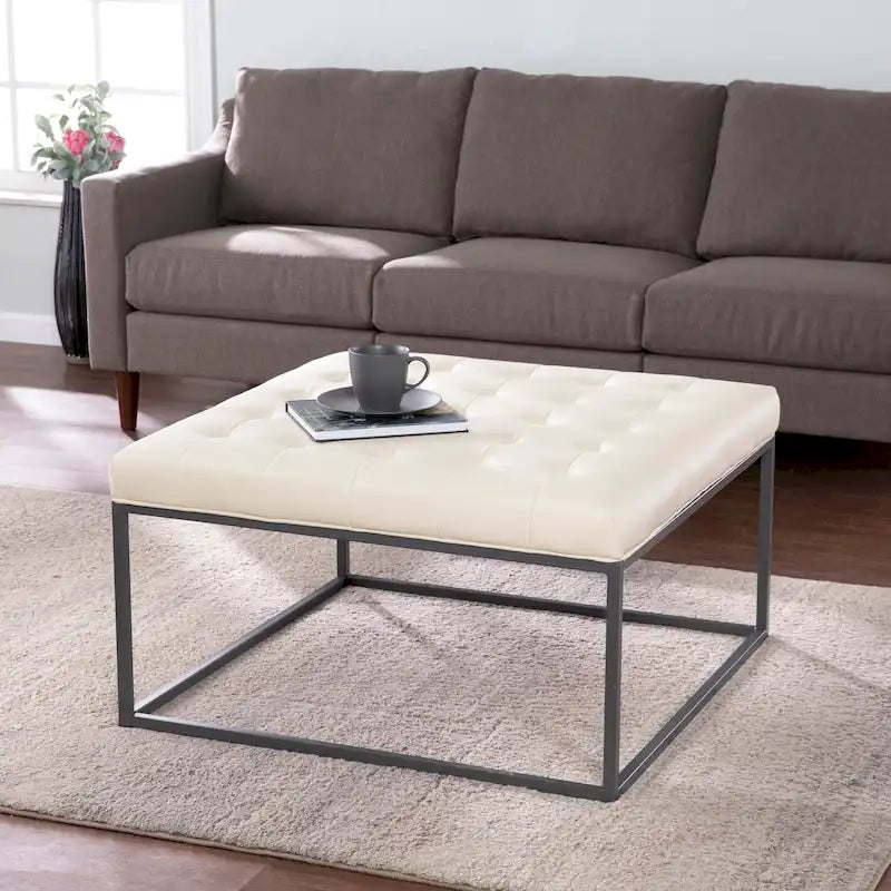 SEI Furniture Healy Tufted Ottoman in Faux Leather