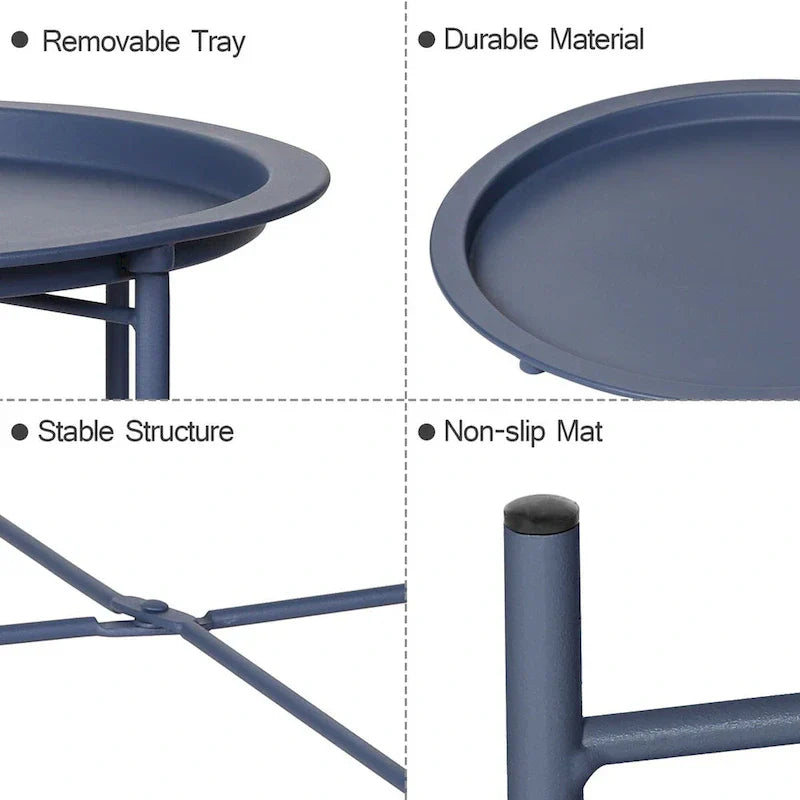 Javlergo Set of 2 Folding Round Steel TV Tray Tables - Compact Side Tables, No Assembly Needed - Dimensions: 18.5 x 18.5 x 19.7 in