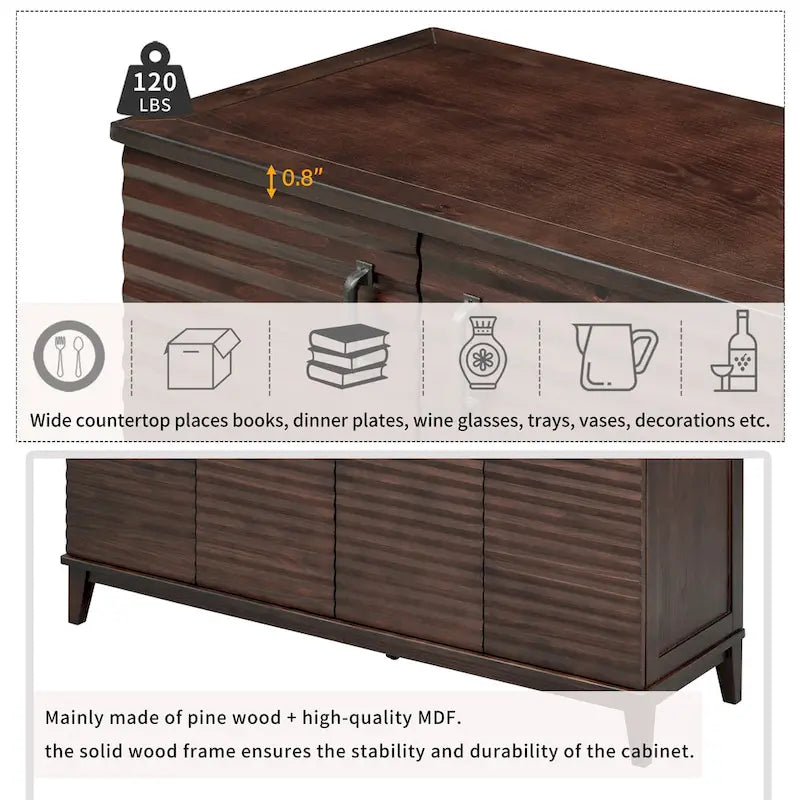 Large 4-Door Sideboard Buffet with Adjustable Shelves for Ample Storage