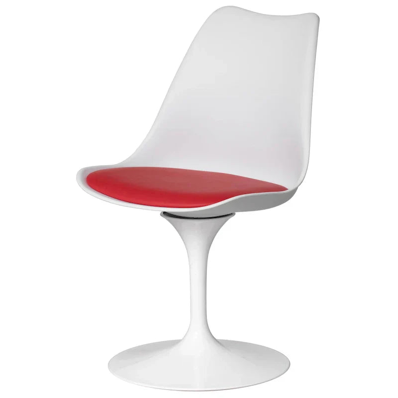 Mid-Century Modern Swivel Tulip Accent Chair with Plush Cushioned Seat in White Polypropylene