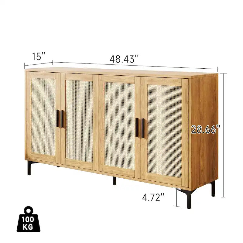 JASIWAY Rattan-Decorated Buffet Table and Kitchen Sideboard
