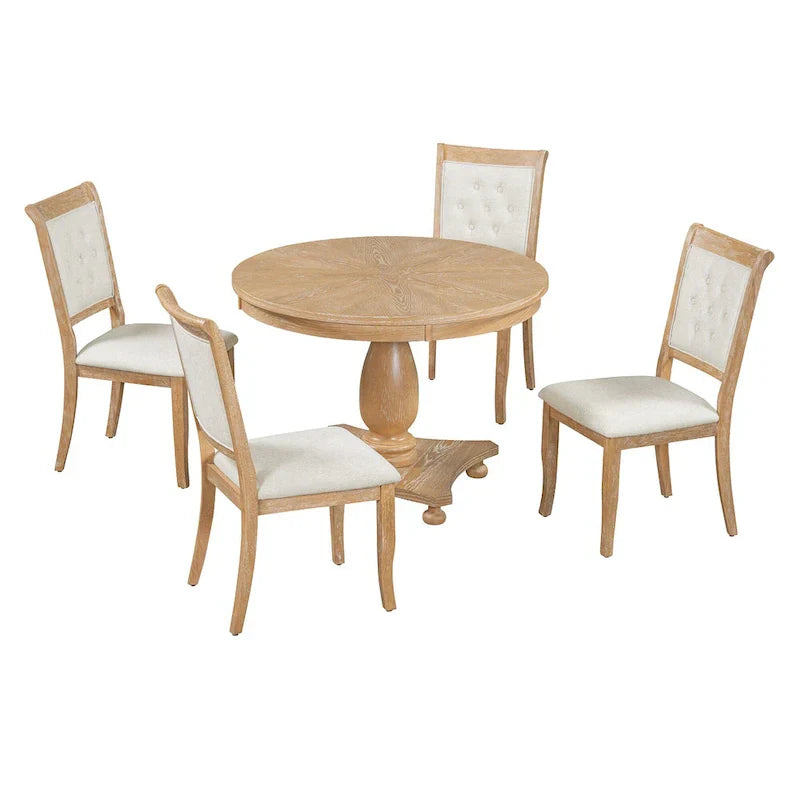 GDFStudio Lak Retro 5-Piece Dining Set with Upholstered Chairs