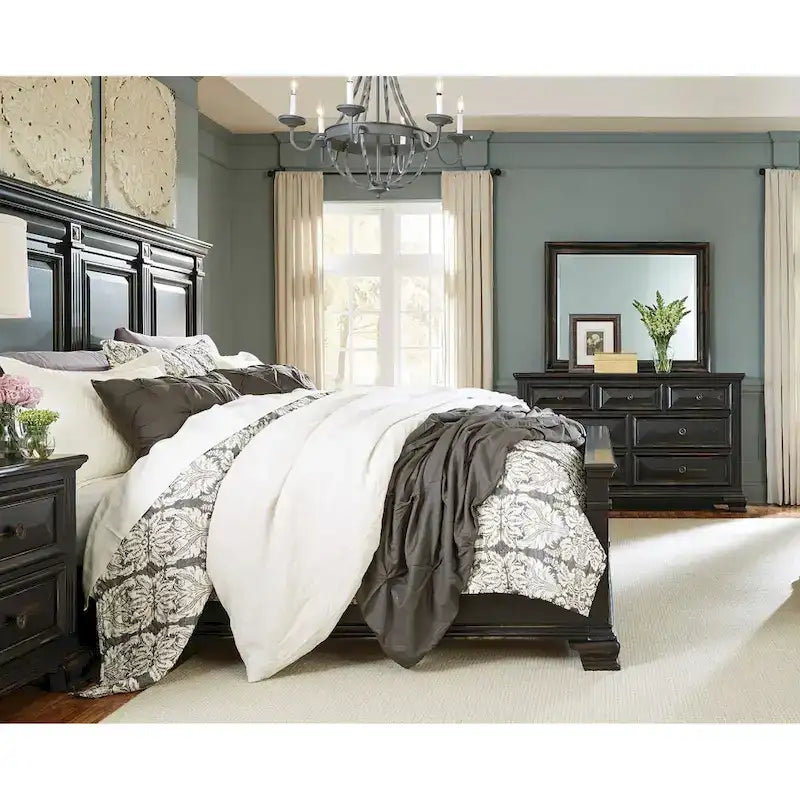 Roundhill Furniture Renova Vintage Black Wooden Bedroom Collection