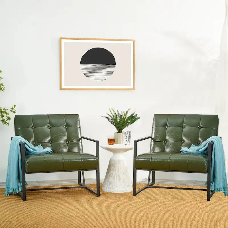 Glitzhome Set of 2 Mid-Century Tufted Accent Chairs in 29.25W PU Leather
