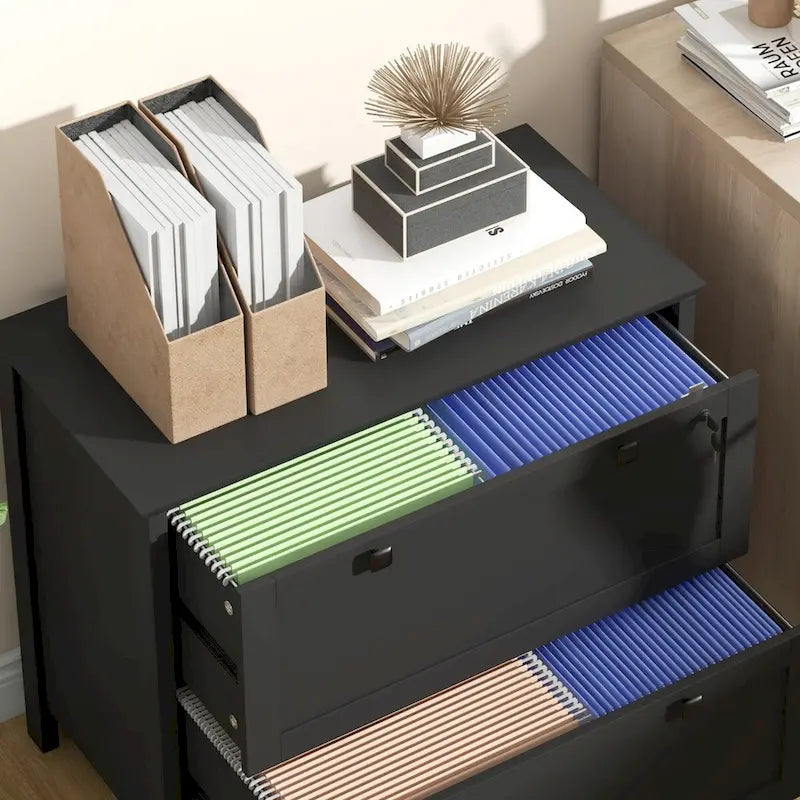 HOMCOM 2-Drawer Lateral File Cabinet with Lock and Adjustable Hanging Bar for Letter and A4 Files – Ideal for Home Office