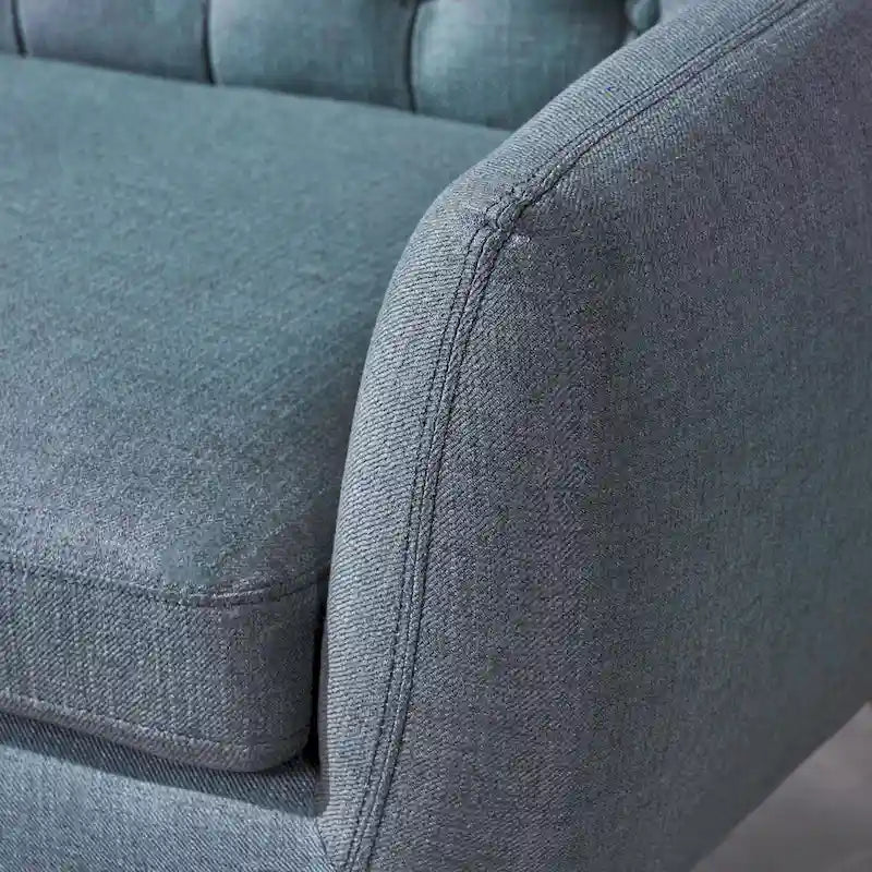 Mid Century Tufted Sofa with Cushioned Seat and Wooden Legs