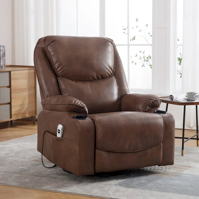 HOMYKA 34.2-Inch Wide Faux Leather Swivel Rocking Power Recliner Chair with USB Charging Port