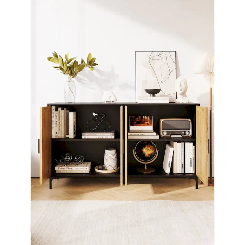 JASIWAY Rattan-Decorated Buffet Table and Kitchen Sideboard