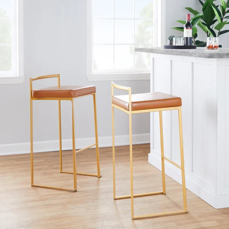 Set of 2 Stackable Gold Bar Stools with Silver Orchid Forest Finish