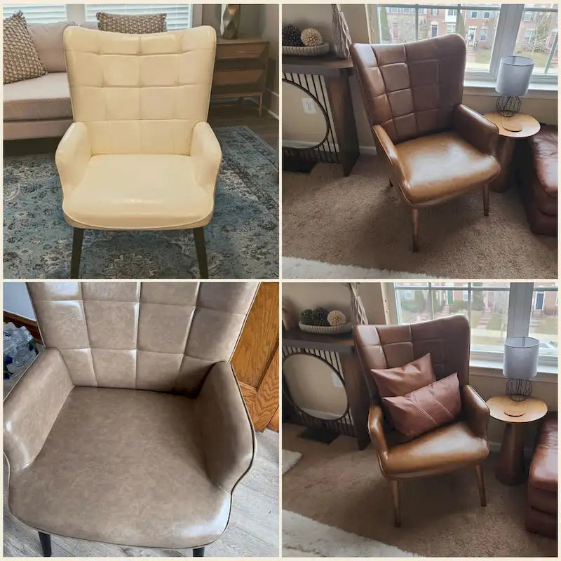 Set of 2 High-Back Tufted Accent Chairs in Cream, Brown, and Taupe