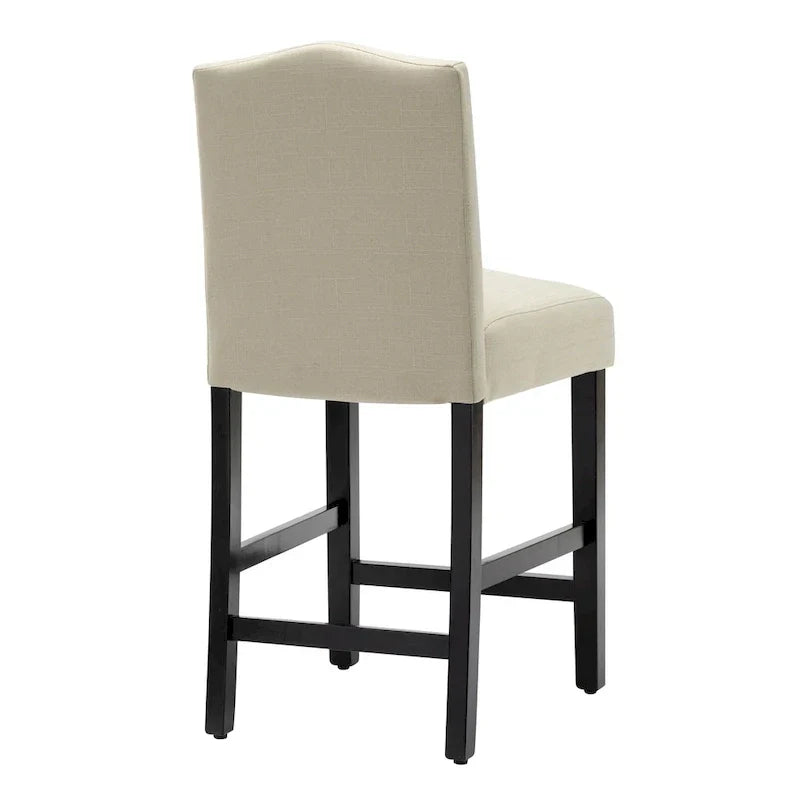 Set of 2 Counter Height Bar Stools with Back - 24-Inch Fabric Upholstered Design and Nailhead Trim