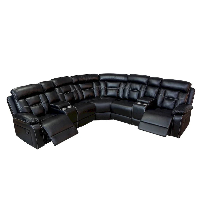 Mid-Century Modern Faux Leather Reclining Sectional Sofa