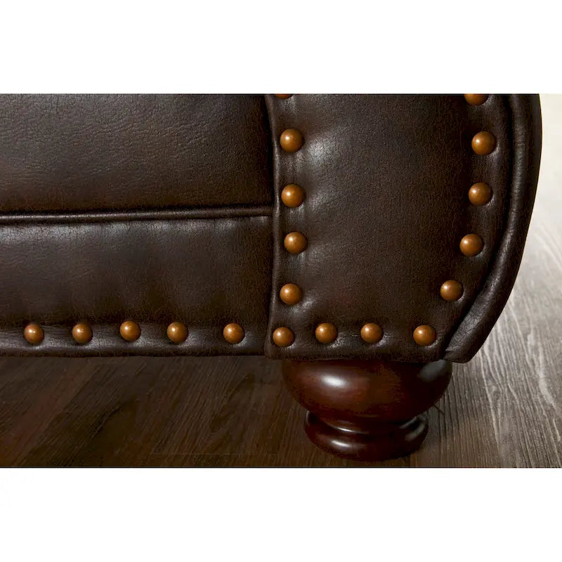 Roundhill Furniture Leinster Espresso Fabric Upholstered Sofa and Loveseat Set with Nailhead Trim