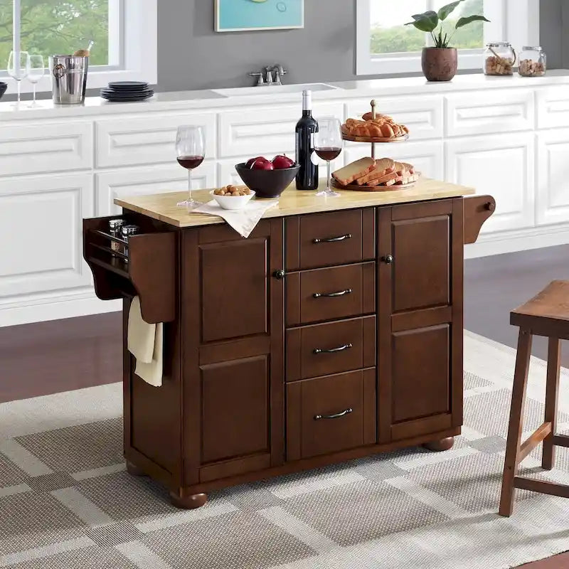 Kitchen Island Cart with Drawers Cabinets and Storage Rack on Wheels