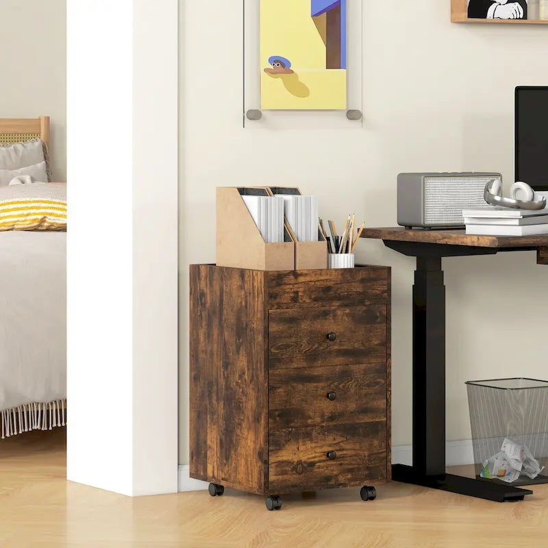 HOMCOM Mobile 3-Drawer Office Storage Cabinet with Removable Tray - Under-Desk Printer Stand on Wheels