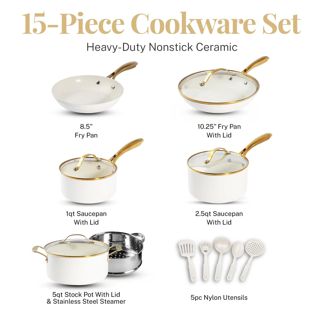 Gotham Steel 15 Pc Ceramic Pots and Pans Set Non Stick