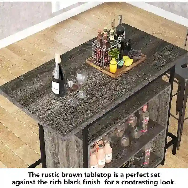 Home Bar Cabinet with Wine Storage Shelves Glass Rack and Footrest