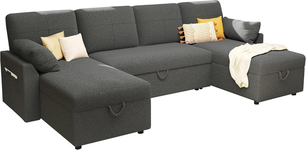 VanAcc Sofa Bed, Sleeper Sofa with Storage Chaise 2 in 1 Pull Out Couch Living Room