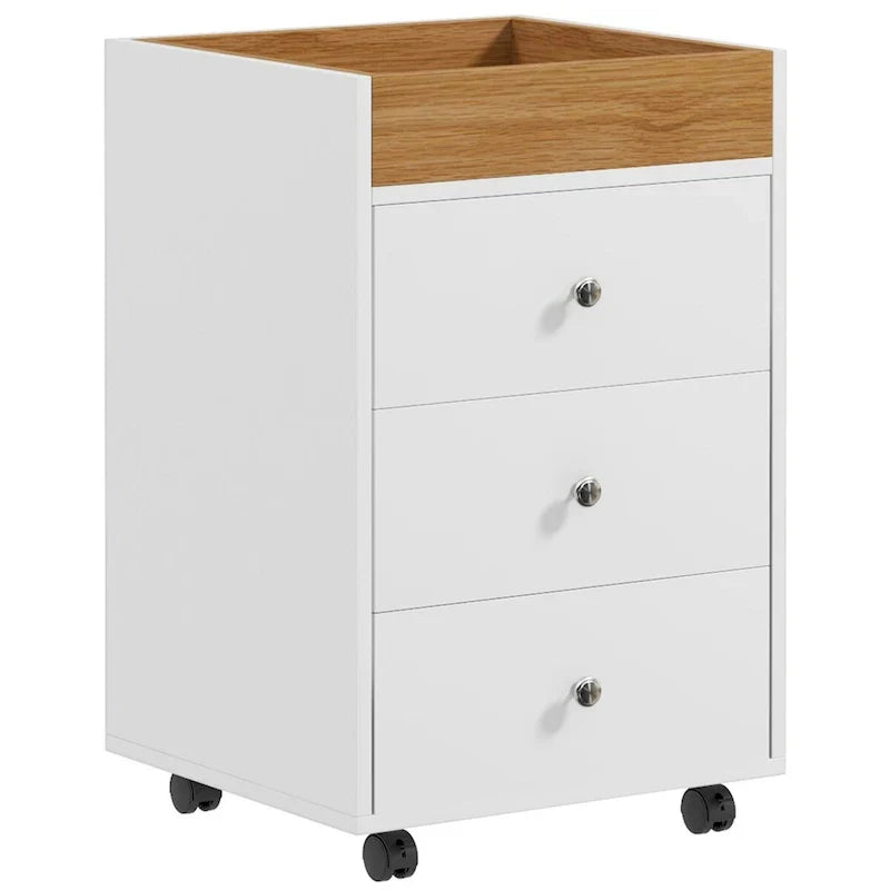 HOMCOM Mobile 3-Drawer Office Storage Cabinet with Removable Tray - Under-Desk Printer Stand on Wheels