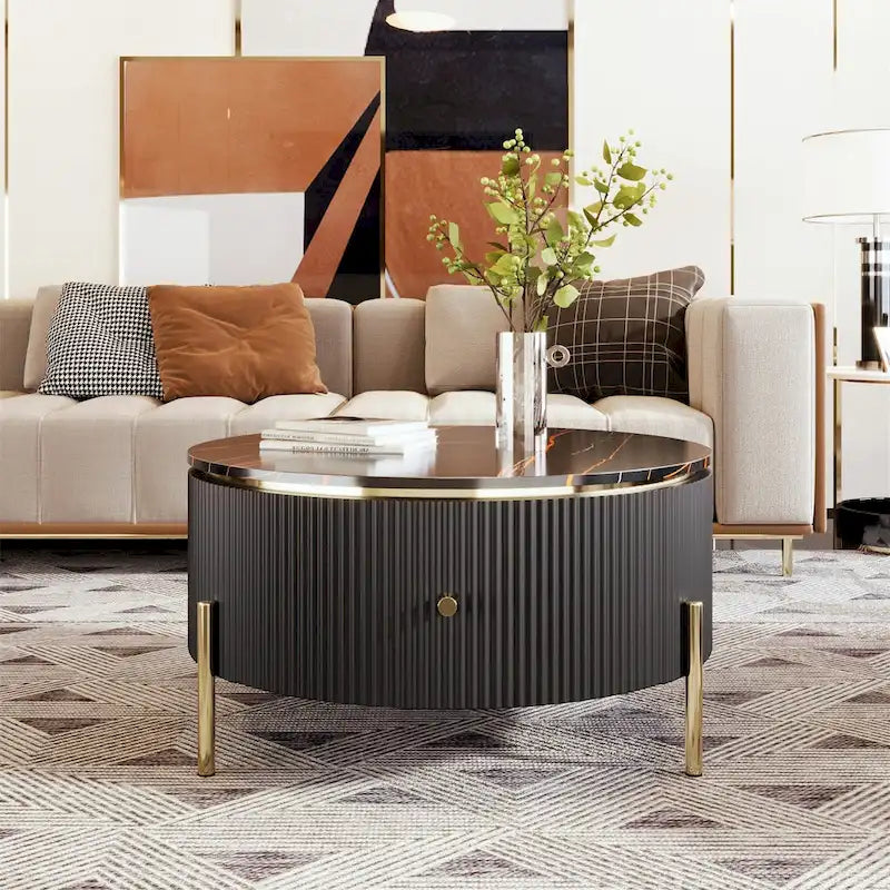 Merax Contemporary Round Coffee Table Featuring 2 Spacious Drawers