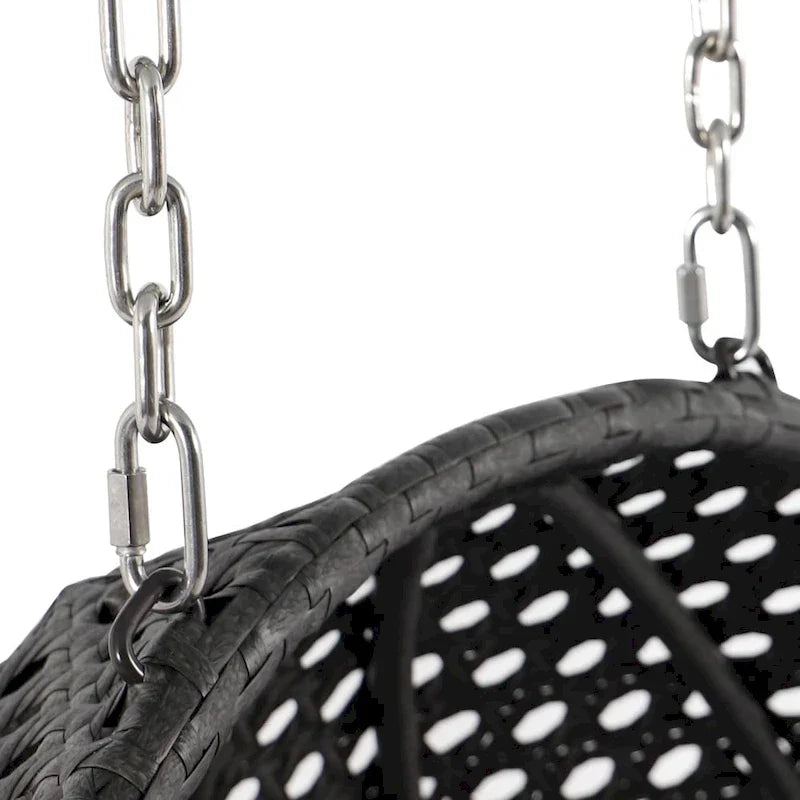 LeisureMod 2 Person Hanging Egg Chair with Stand - Outdoor/Indoor Rattan Wicker Patio Swing Hammock Lounger with Cushions
