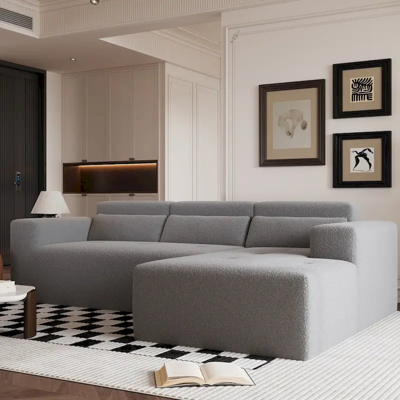 L Shaped Sectional Sofa with Upholstered Cushions and Modular Design