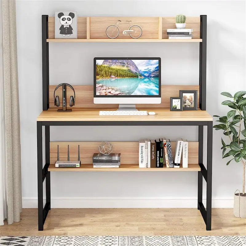 Home Office Computer Desk with Hutch and Shelving for Study