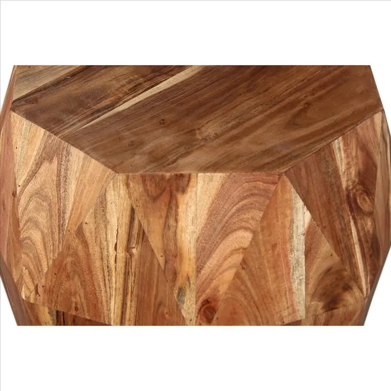Handcrafted 21.5-Inch Octagonal Mango Wood Side Table with Faceted Design - Natural Brown Finish (16L x 16W x 21.5H)