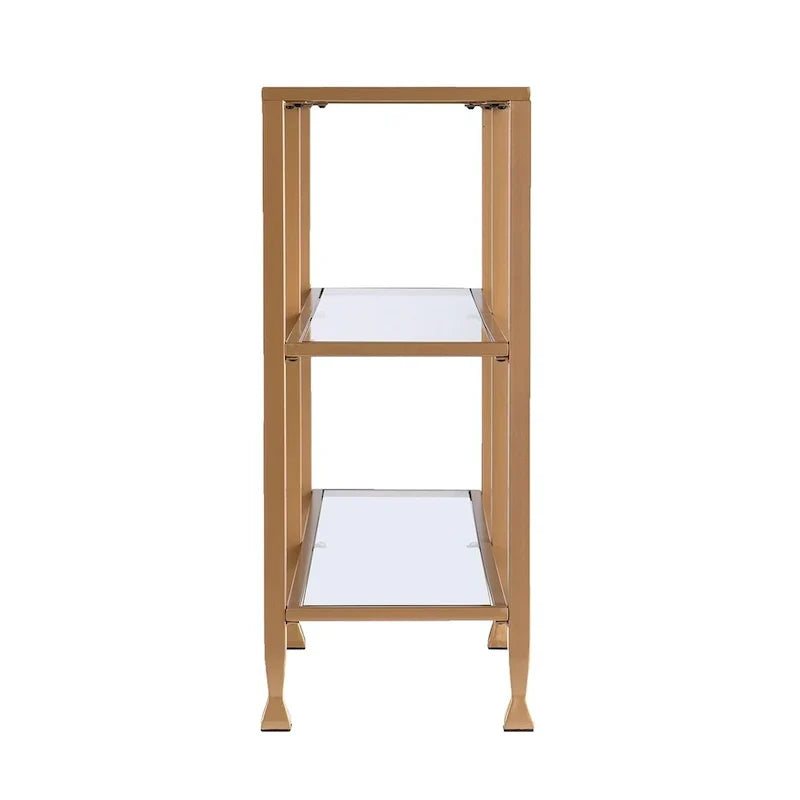 Jensen Gold Metal Console Table with Glass Shelves by SEI Furniture - Narrow Design
