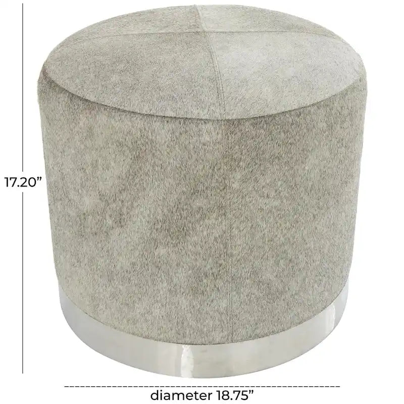 Gray Leather Patchwork Living Room Stool with Silver Metal Base - Roche River Decor
