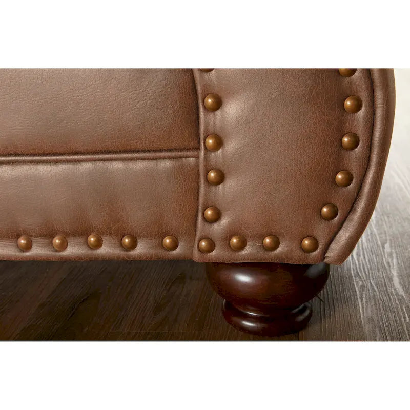Roundhill Furniture Leinster Brown Fabric Sofa and Loveseat with Nailhead Trim