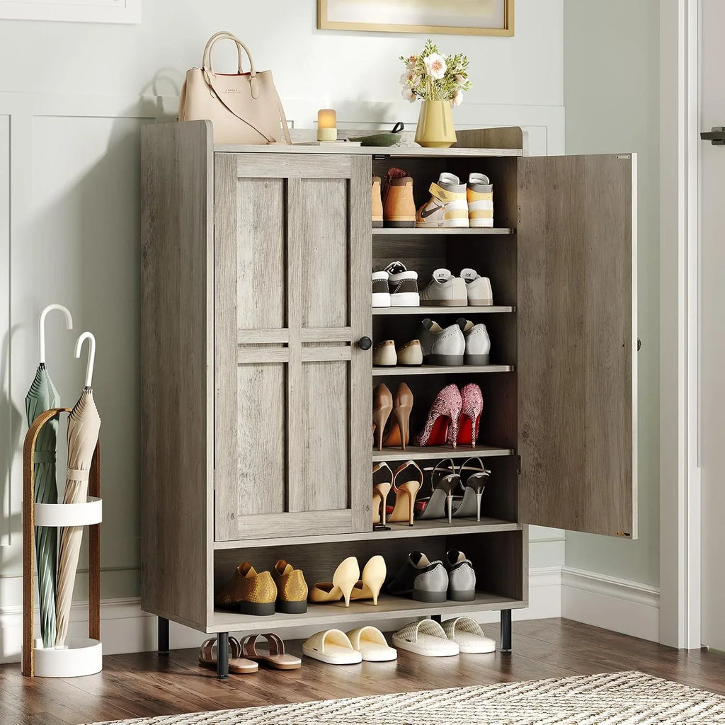 ONBRILL Shoe Storage Cabinet with Cross Molding Doors, 6-Tier Farmhouse Shoe Cabinet