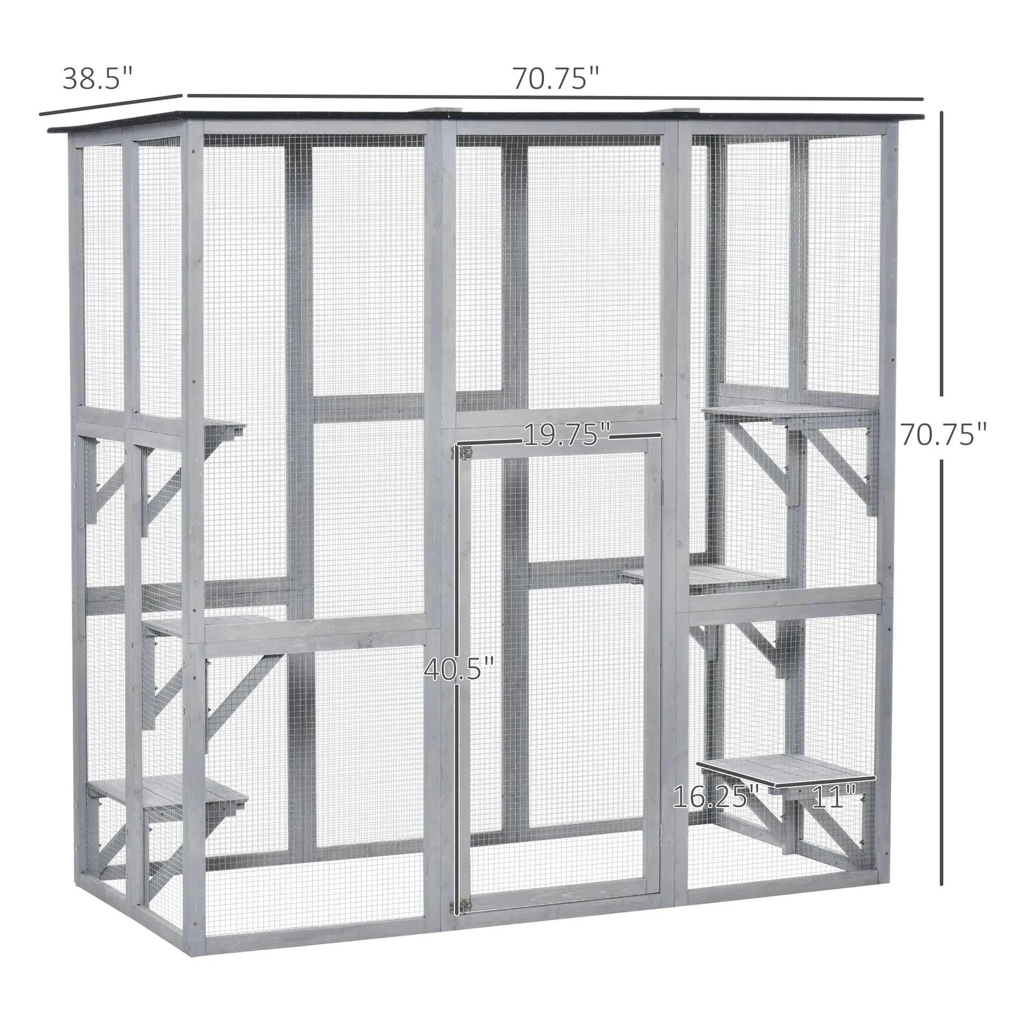 PawHut Wooden Catio Enclosure with Weather Protection, 6 Platforms, Outdoor, Large, 71" x 38.5" x 71"