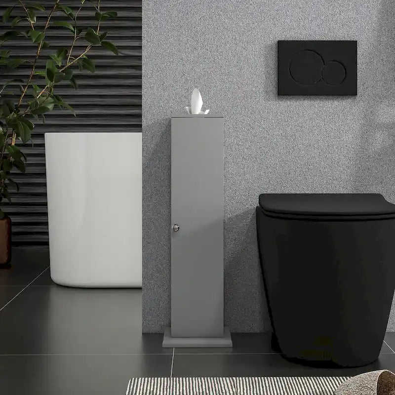 HOMCOM Compact Toilet Paper Cabinet - Corner Floor Storage Organizer with Doors and Shelves for Small Bathrooms