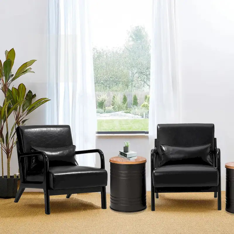 Glitzhome Set of 2 Mid-Century Modern PU Leather Accent Chairs - 30.75H with Cushions (25.75W x 33.75D)