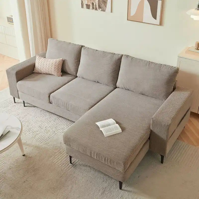 HOOOWOOO L-Shaped Upholstered Sofa with Stylish Metal Legs