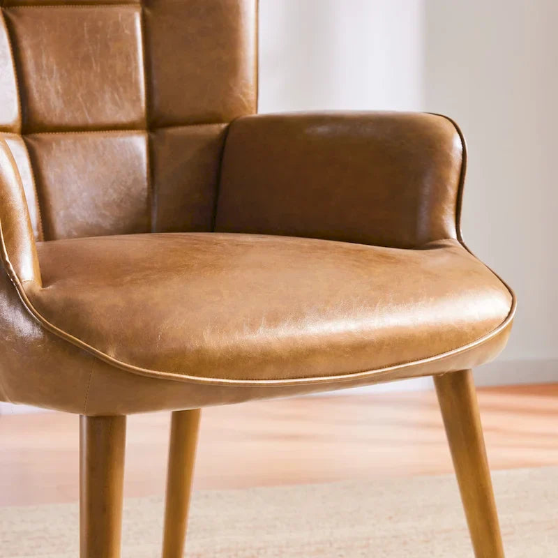 Set of 2 High-Back Tufted Accent Chairs in Cream, Brown, and Taupe