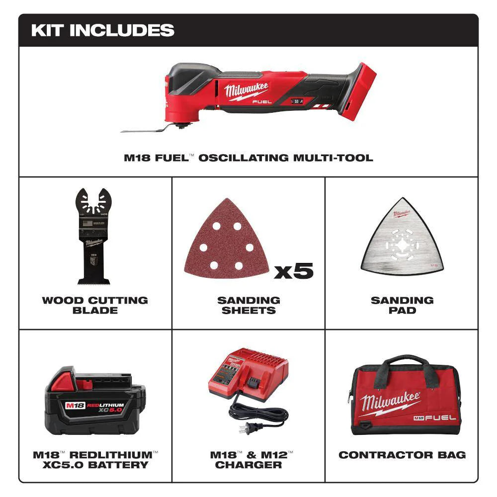 2836-21 M18 FUEL 18V Lithium-Ion Cordless Brushless Oscillating Multi-Tool Kit with one 5.0 Ah Battery, Charger and Tool Bag