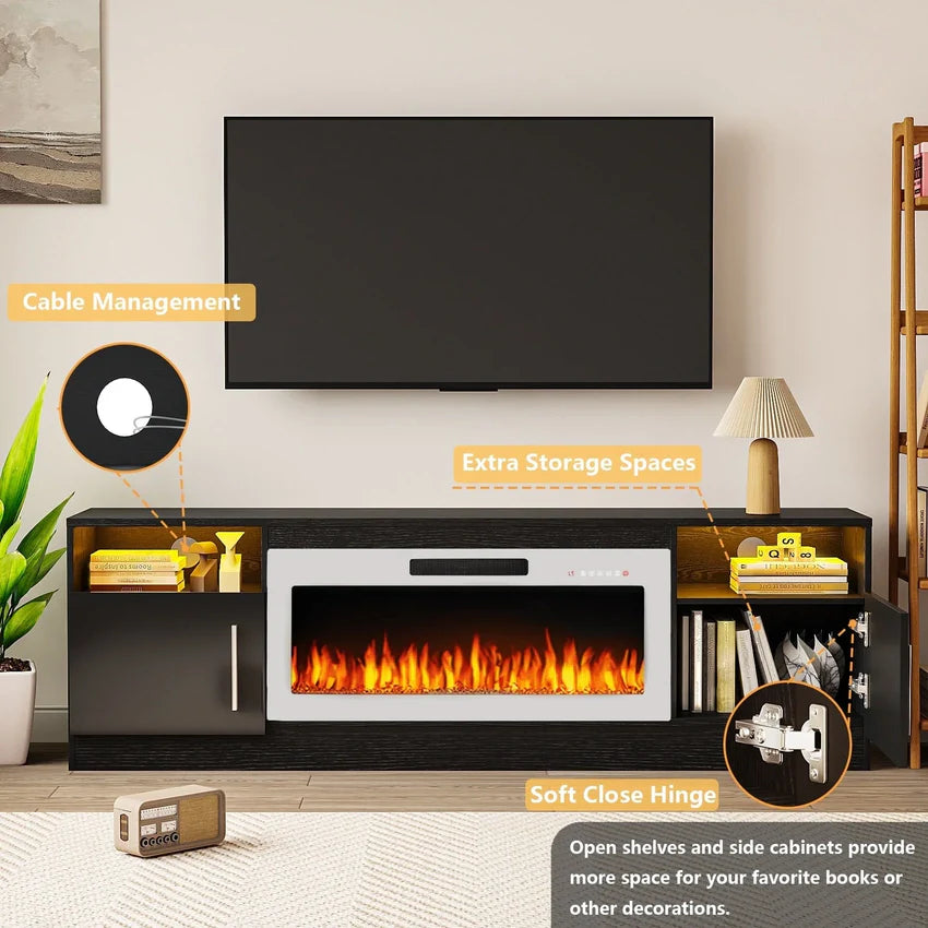 Bossin 70 Fireplace TV Stand with 36 Electric Fireplace, TV Stand for TVs Up to 80, 16 Colors LED Lights/Entertainment Center