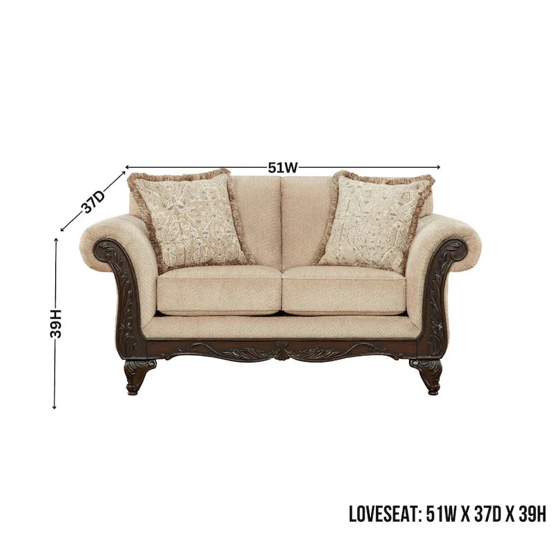 Roundhill Furniture Hernen Carved Wooden Frame Loveseat